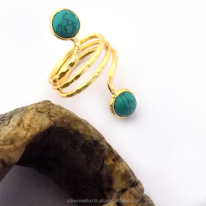 Bague de fiançailles à deux pierres antique de haute qualité en laiton marteau Texture Designer 14K Vermeil plaqué or fait à la main mode classique - Product Image 3