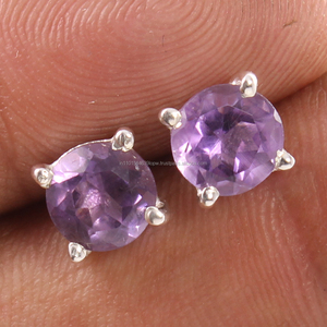 Boucles d'oreilles en argent Sterling 925, 1 pièce, avec clous de fixation, pierres précieuses améthyste naturelles - Product Image 1