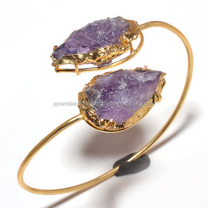Einstellbare Größe Amethyst Pfeilspitze vergoldet Mode Armreif
