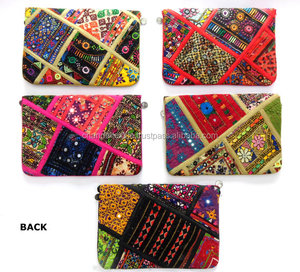 Venta al por mayor de estilo vintage indio de algodón Banjara bolso de mano bordado Patchwork monedero Logo patrón arco decoración embrague monedero - Product Image 4
