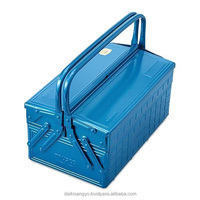 Boîte à outils Trusco Deluxe True Blue Heritage Design haute capacité, multifonctions, en acier émaillé, modèle Tool Box-007, fabriquée au Japon