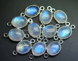 925 sterling Silver RAINBOW MOONSTONE Suave Forma Oval Conector