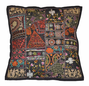 Wholesale 16\" Vintage Silk Cotton Cushion Cases Ethnic Indian Artwork Embroidered Patchwork Decor <b>Pillow</b> Hotels Christmas - Product Image 5