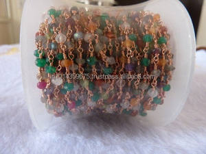 Chaîne en voile d'or et de Quartz, 15x22 kv, gourmette perlée par pied, ornée de pierres précieuses - Product Image 3