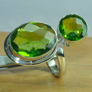 925 Sterling Silver <b>Ring</b> With Silver Plated Oval & Round Cut Green <b>Peridot</b> <b>Ring</b> Gemstone Jewelry Bezel Setting Fashionable <b>Ring</b>. - Product Image 1