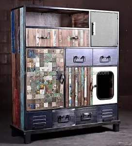 ตู้ลิ้นชักไม้และโลหะรีไซเคิลสไตล์โมเดิร์นอินดัสเทรียลโบราณ สีสั่งทำได้ สำหรับห้องนอนและห้องนั่งเล่น เฟอร์นิเจอร์ตกแต่งบ้าน - Product Image 3