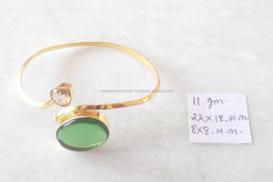 Bracelet jonc ajustable plaqué or, tendance, pour femme, style vintage, fait main, en laiton et zircon cubique, orné de pierres naturelles multiples - Product Image 4