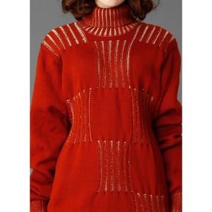 เสื้อสเวตเตอร์ถักนิตติ้งเทรนด์2022ชุดเดรสลำลองปักลายดอกไม้ทรงเอ - Product Image 3