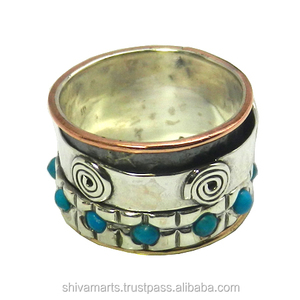 Handmade 925 Sterling Silver Turquoise Gemstone <b>Spinner</b> <b>Ring</b> Eternity Vermeil <b>Rings</b> for <b>Men</b> and Women Fine Jewelry Supplier - Product Image 2