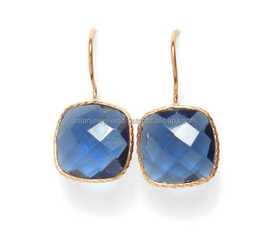 Sterling Silver <b>Blue</b> <b>sapphire</b> quartz gemstone bezel gold vermeil <b>earrings</b> - Product Image 1