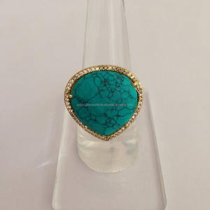 Anillo de Plata de Ley Chapado en Oro/Plata de Moda con Piedra Preciosa Turquesa y Circonita Cúbica para Bodas, Compromisos, Fiestas, Aniversarios y Regalos - Product Image 3