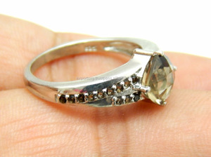 Anillo de boda de compromiso de piedras preciosas de cuarzo ahumado clásico certificado CMA para mujer, joyería de moda de Plata de Ley 925 - Product Image 2