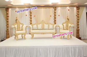 Diván de Metal de latón para boda, sofá doble de pavo real, sillas de trono de dos plazas - Product Image 5