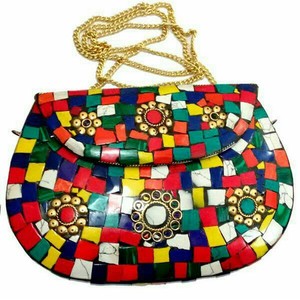 Tas Genggam Ukir Tangan Dompet Kotak Clutch Mosaik Logam Kuningan Antik Buatan Tangan