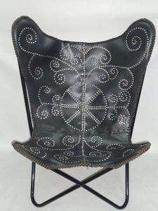 เก้าอี้ผีเสื้อที่สวยงามและสะดวกสบาย ทำจากเหล็กและหนังสำหรับพื้นที่นั่งเล่นของคุณ - Product Image 2