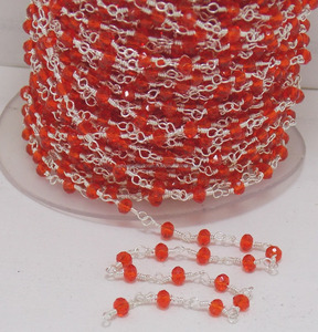 Cadena de abalorio de moneda de cuarzo rojo, cuentas de Rondelle envueltas en alambre plateado, piedras preciosas naturales, hallazgos de joyería facetados de 4mm - Product Image 2