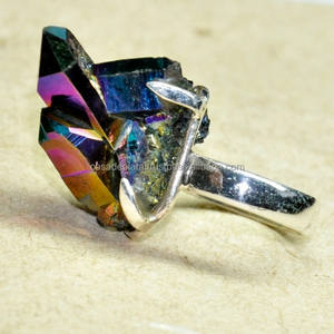 Anillo de plata con piedras preciosas de roca de titanio Anillo de Plata de Ley 925 con ajuste de Punta chapada en plata Anillo de moda para unisex. - Product Image 1