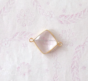 925 Sterling <b>Silver</b> Gemstone Bezel Connectors Pink Quartz <b>Birthstone</b> for Jewelry Making Gold Plated Brass Findings - Product Image 3