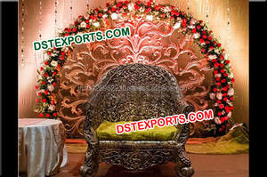 Telón de fondo de fibra dorada para escenario de boda, conjunto de decoración de fondo para escenario de boda con diseño de pavo real, Panel de fondo de último diseño - Product Image 2