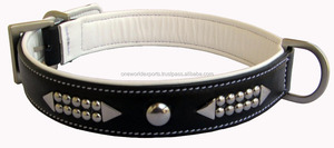 OWE Napa collier de chien en cuir de mouton doux motif solide rivet décoration durable confortable rembourré laisse pour animaux de compagnie toutes les saisons - Product Image 2