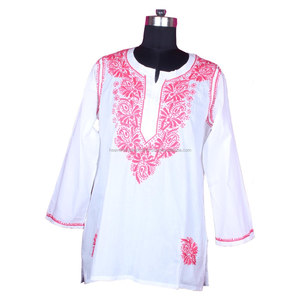 DR154 Chicken Work <b>Kurti</b> for Women Cotton Chikankari Shirt Tunic Women Wear Embroidery Casual Party Wear Top Blouse Lucknowi - Product Image 1