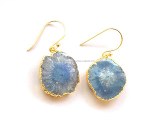 Ensemble de boucles d'oreilles Vintage Boho Agate Electroplated Multi Solar Quartz Gold Plating Classic Wire Wrapped Birthstone for Party Gift - Product Image 3