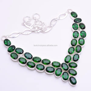 Collier de pierres précieuses en argent massif 925, exportateur de bijoux en pierres précieuses en quartz chromé naturel, fournisseur de bijoux en pierres précieuses en argent antique - Product Image 1