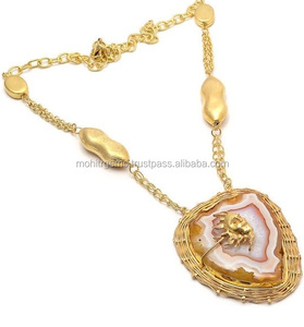Elegante blanco naranja ágata rebanada collar oro sol motivo Druzy babero declaración aleación piedras preciosas moda aro bodas compromisos
