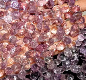 Pink Amethyst Faceted Drops Shape Beads