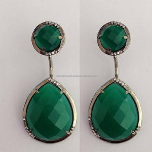 Pendentifs Breloques en Acier Inoxydable Plaqué Or Noir avec Onyx Poire Vert Foncé, Design Personnalisé, pour la Fabrication de Boucles d'Oreilles de Soirée - Product Image 2