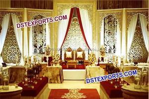 Boda musulmana media luna de marco de fibra de oro tallado Fondo etapa Panel indio de fibra de tallado de paneles de Reino Unido - Product Image 5