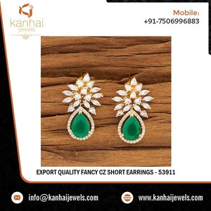 CZ American Diamond Wholesale Stud Short Earrings Exporters and Dealers of Fancy Artificial and <b>Fashion</b> <b>Jewellery</b> in India, UK - Product Image 2