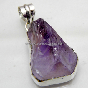 Pendentif en argent sterling 925 pour femme Style classique attrayant avec pierre précieuse d'amétrine brute et fine - Product Image 2