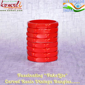 <b>Red</b> Bamboo Carved Resin Wholesale Vintage Jewelry <b>Bracelet</b> Bangle Indian Handmade - Product Image 3