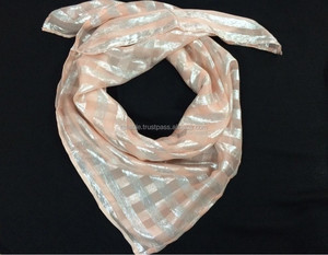 Luxueux nouveau foulard carré en mousseline de soie 1 \ "Silver Lurex Stripe pour le printemps - Product Image 1
