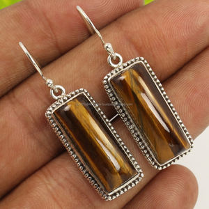 Joyería de plata de ley sólida 925 pura, pendientes de piedras preciosas de ojo de tigre Natural, precio al por mayor, joyería fina de Faishonable - Product Image 1