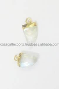 Pendentif pierre de lune arc-en-ciel en or plaqué corne 17x12mm environ tête de balle forme de pointe breloque pierre précieuse diamant en argent principal - Product Image 2