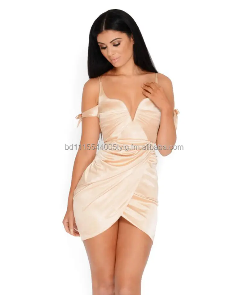 Play With Wire Satin Mini Dress in Nude & Black
