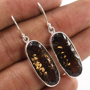 ทำด้วยมือธรรมชาติควอตซ์สโมควอทซ์เว้าเหลี่ยมเพชรพลอยขนาดใหญ่925สเตอร์ลิงเงินรูปไข่แข็งทรงหยดน้ำเครื่องประดับที่ดี - Product Image 1