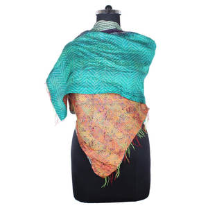 Kantha Work Silk Handmade Vintage Style Scarf Trendy Design for Girls SC1213 Scarves Vintage Kantha Hand Stitched Cotton Allover - Product Image 1