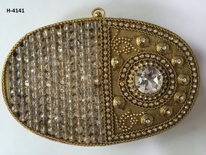 Handmade H4137 <b>Metal</b> Clutch Ladies Gold Silver Evening Tote Bags <b>Beaded</b> Party Bags-Available for Online Shopping in India - Product Image 5