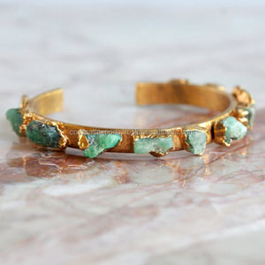 Pulsera de Piedras Naturales de Esmeralda con Baño de Oro Estilo Bohemia, Joyería, Regalo de Piedra Natal de Mayo, para Fiestas - Product Image 1