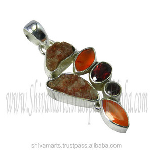 Nouvelles tendances faites à la main en argent sterling 925 cornaline pendentif multi-pierres précieuses bijoux fins avec pendentifs et breloques en plaqué or - Product Image 2