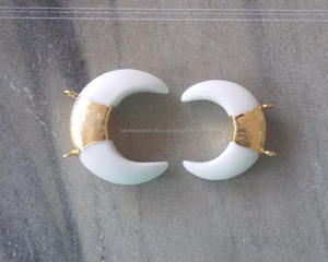 Colgante de bisel de Plata de Ley 925 hecho a mano calcedonia blanca forma de luna joyería de moda chapado en oro CZ colgante religioso ortodoxo - Product Image 2