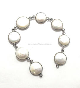 Perle Naturelle Noir Fil de Rhodium Enveloppé Naturel Multi Pierres Précieuses Bijoux Lunette Déclaration Connecteur Chaîne - Product Image 2