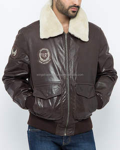 Chaqueta Bomber de Cuero de Cordero Italiano Marrón Oscuro de Alta Calidad con Cuello de Piel Desmontable - Product Image 1