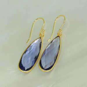Pendientes de iolita de 10x30mm con forma de pera, pendientes de gota chapados en oro con piedras preciosas facetadas, joyería fina para mujer, pendientes de lágrima de iolita púrpura - Product Image 1