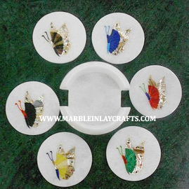 Marble Round Brass Work <b>Coaster</b> <b>Set</b> for Home Restaurants and Cafe for Buyers Very Best Designs Attractive White Marble <b>Coasters</b>. - Product Image 3