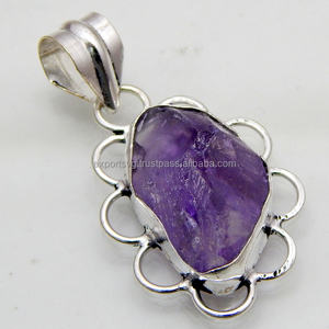 Pendentif en argent sterling 925 fait à la main Style vintage personnalisé améthyste brute pierre précieuse diamant attrayant bijoux breloque pour cadeau - Product Image 2