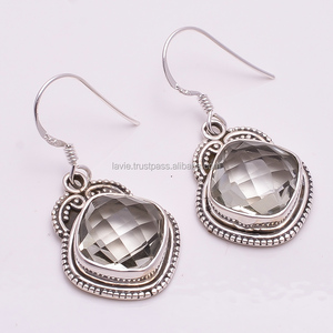 <b>Solid</b> 925 <b>Silver</b> Gemstone <b>Earrings</b>, Green Amethyst Gemstone <b>Silver</b> Jewelry, Manufacturer Custom Design <b>Earrings</b> Jewelry - Product Image 1